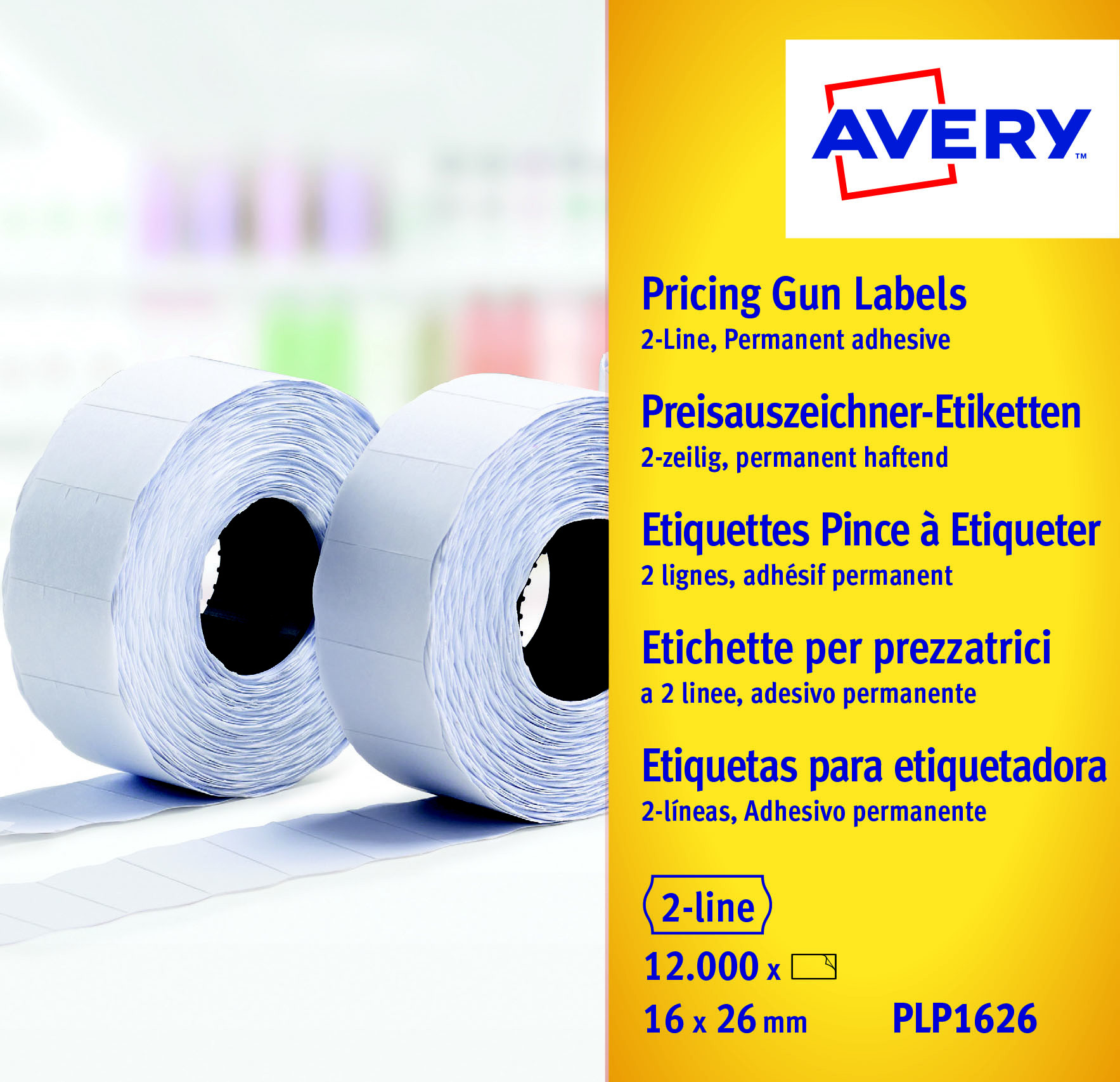 Avery Rouleau d'étiquettes pour pince à étiqueter  - 2 lignes - blanc - permanent - Lot de 10