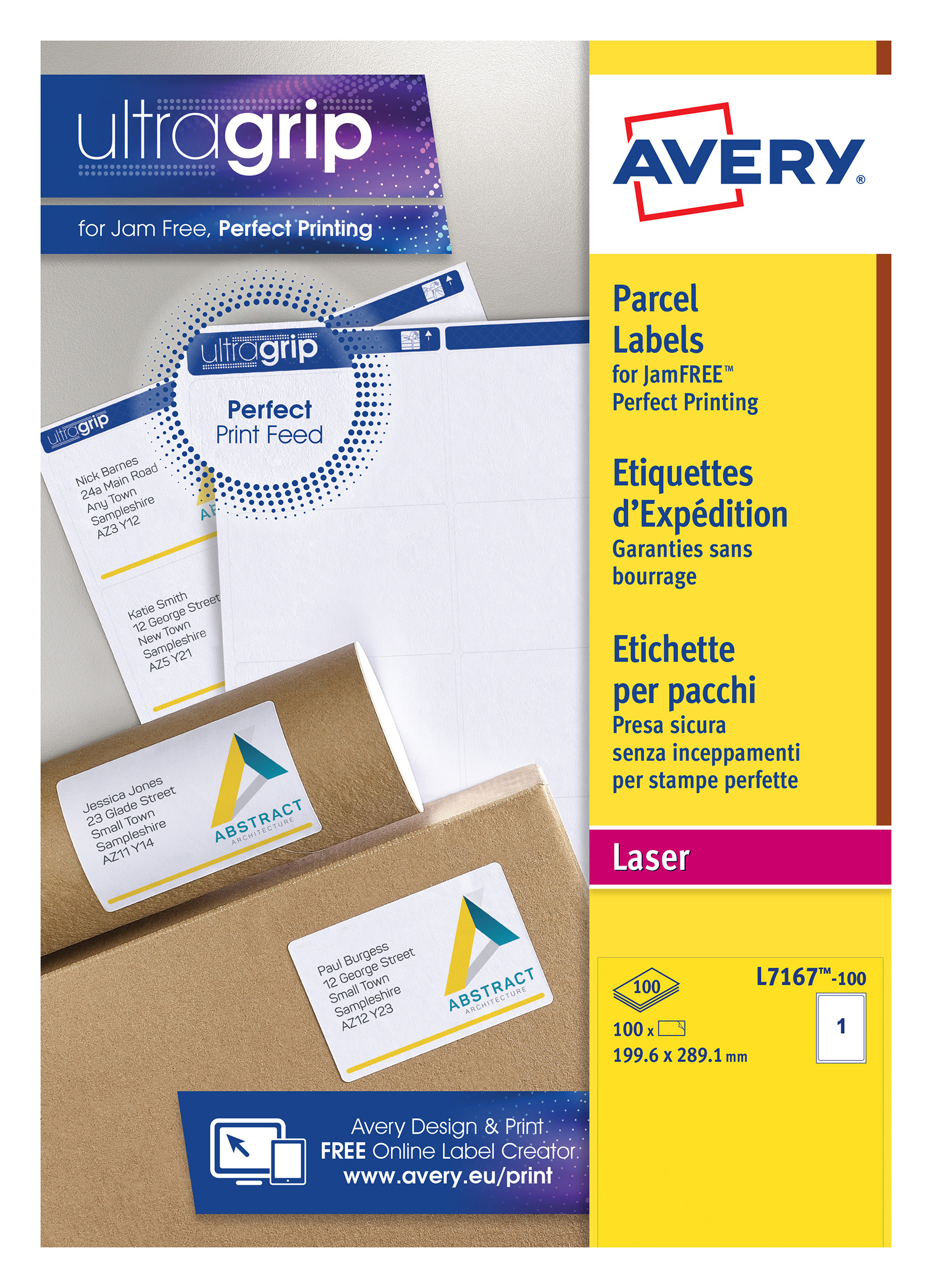 Avery L7167 Etiquettes adresses blanches laser 199,6 x 289,1 mm - Boîte de 100