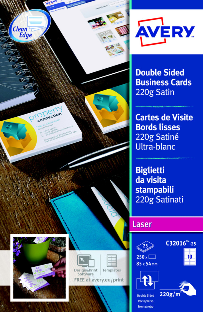 Avery C32016-25 - Cartes de visite blanches  bords lisses - 85 x 54 mm - Impression laser