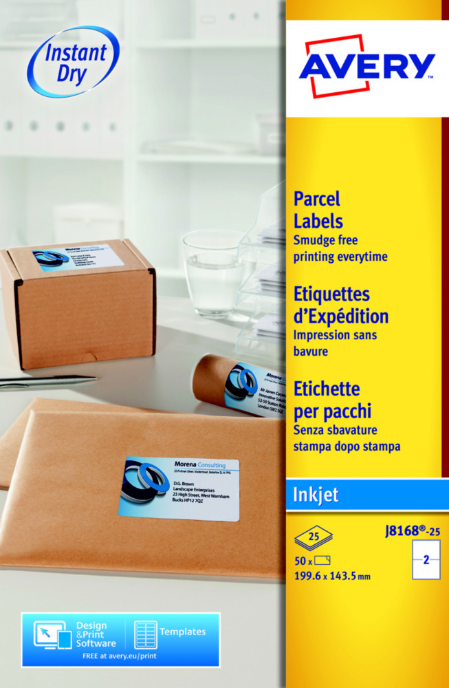 Avery J8168 Etiquettes d'expdition blanches jet dencre 199,6x143,5mm - Bote de 50