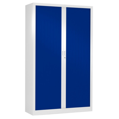 Armoire à rideaux métal Classtout - H.198 x L.120 cm - Corps Blanc - Rideaux Bleu