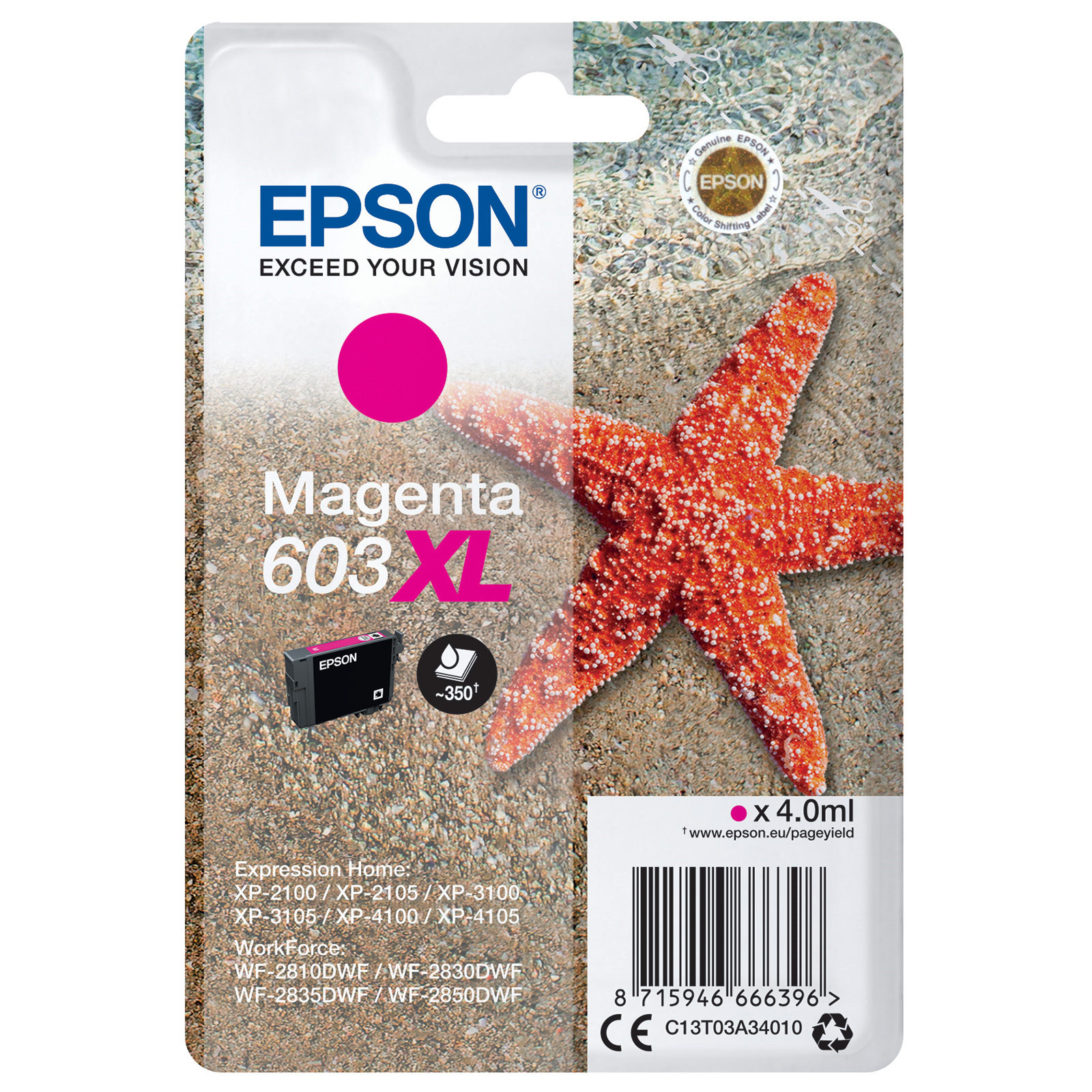 Epson 603 XL ''Étoile de mer'' Cartouche d'encre originale grande capacité C13T03A34010 - Magenta