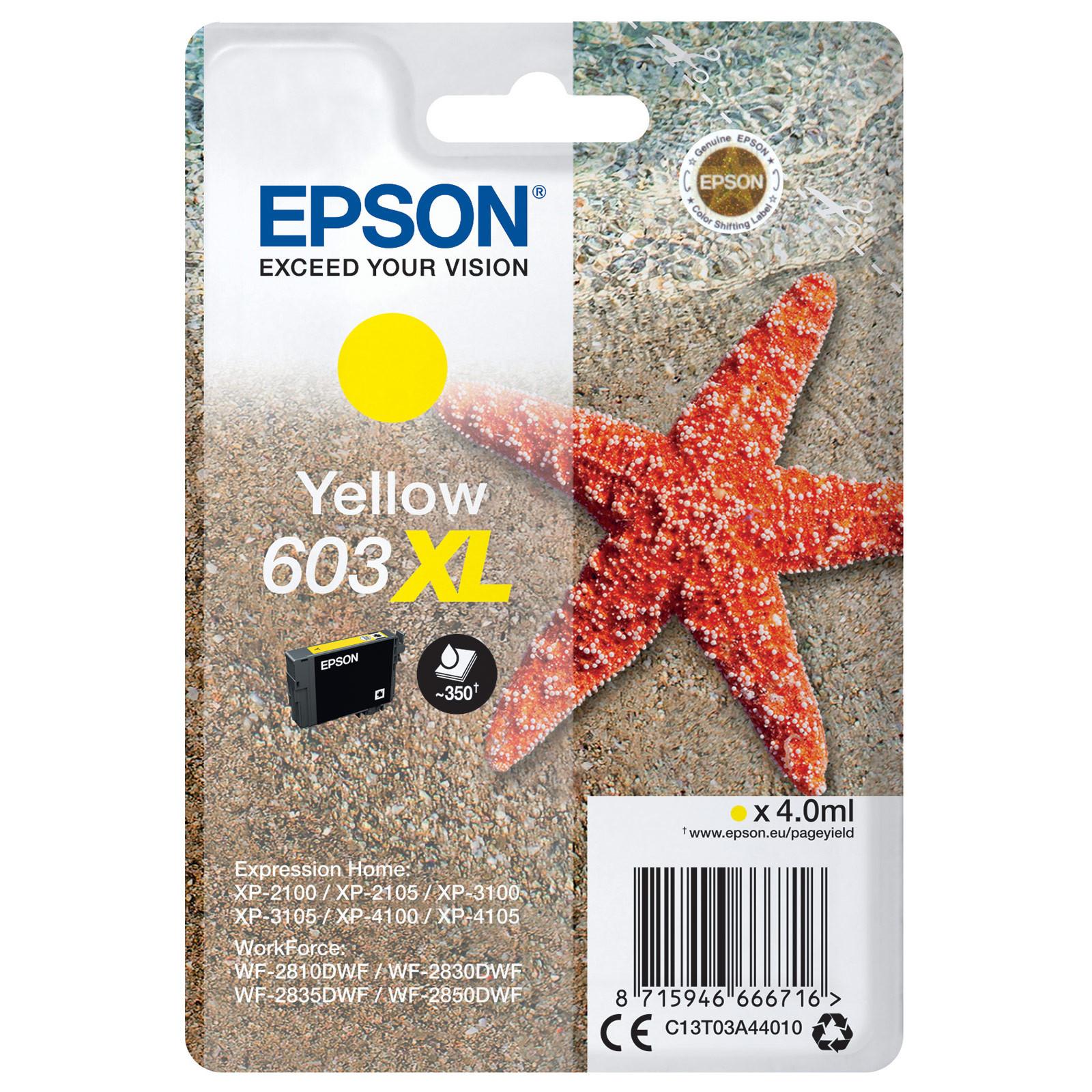Epson 603 XL ''Étoile de mer'' Cartouche d'encre originale grande capacité C13T03A44010 - Jaune