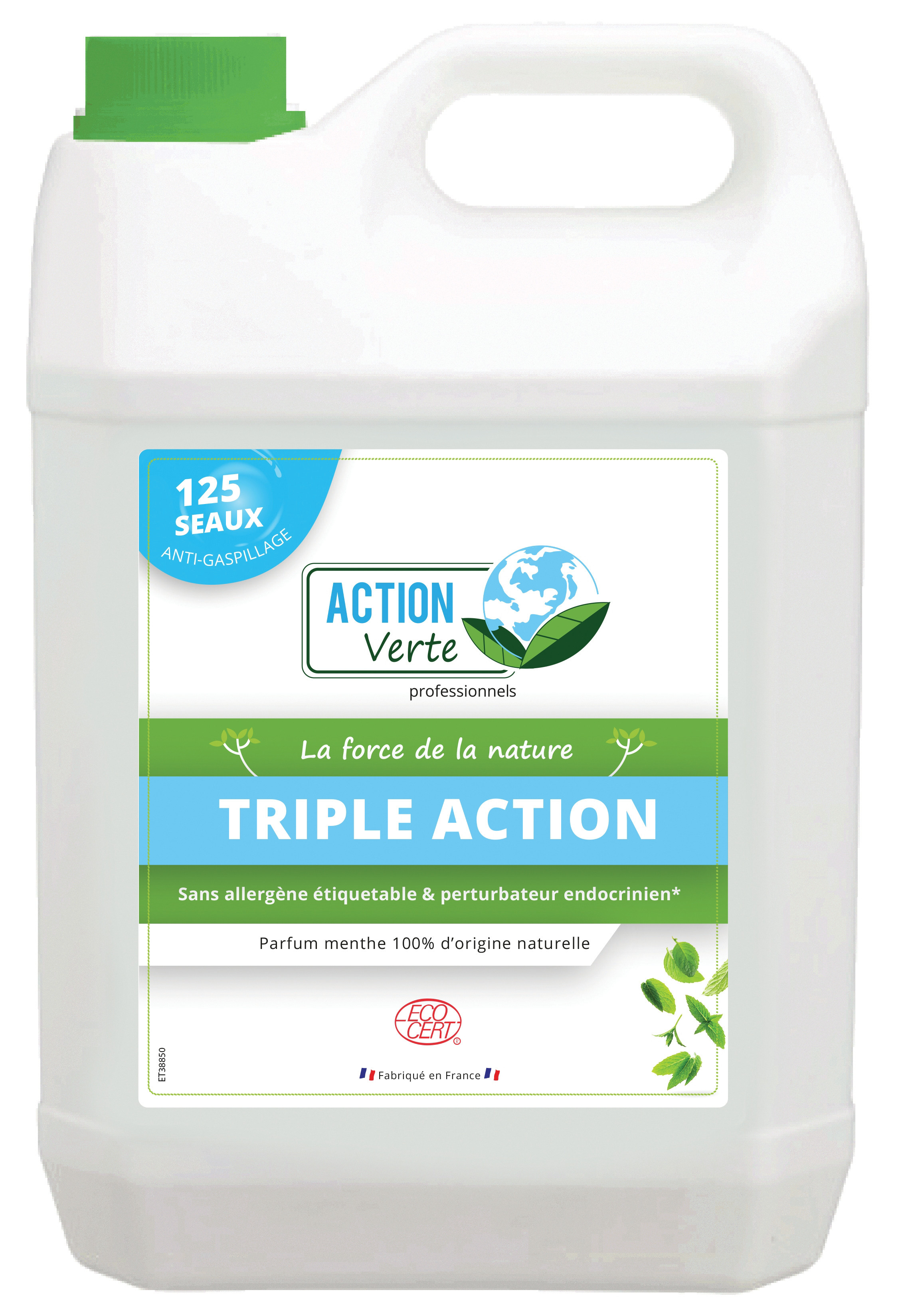 ACTION VERTE Nettoyant écologique Sols concentré, parfum Menthe, bidon de 5L