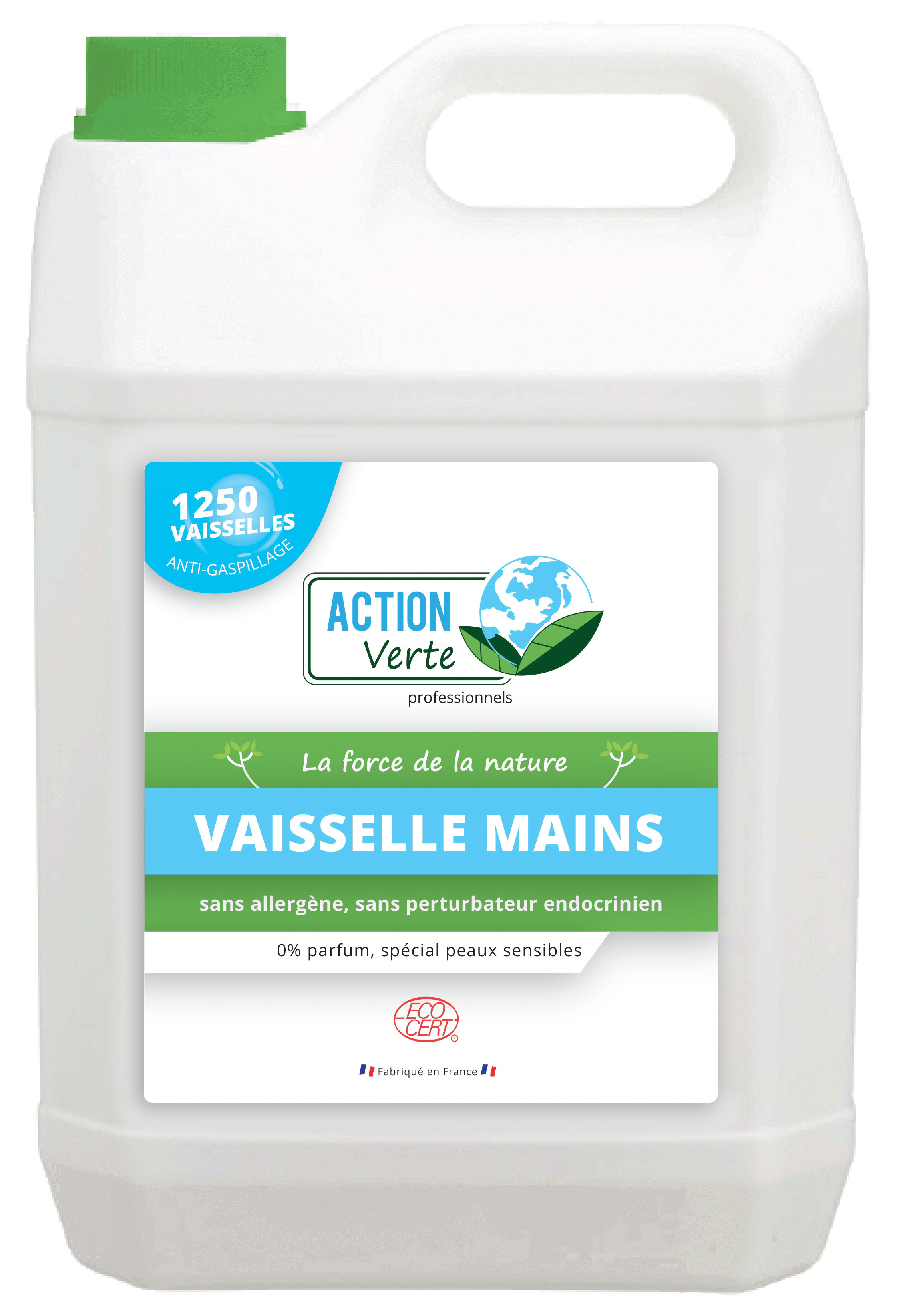 ACTION VERTE Liquide vaisselle mains écologique, sans parfum, Bidon de 5L