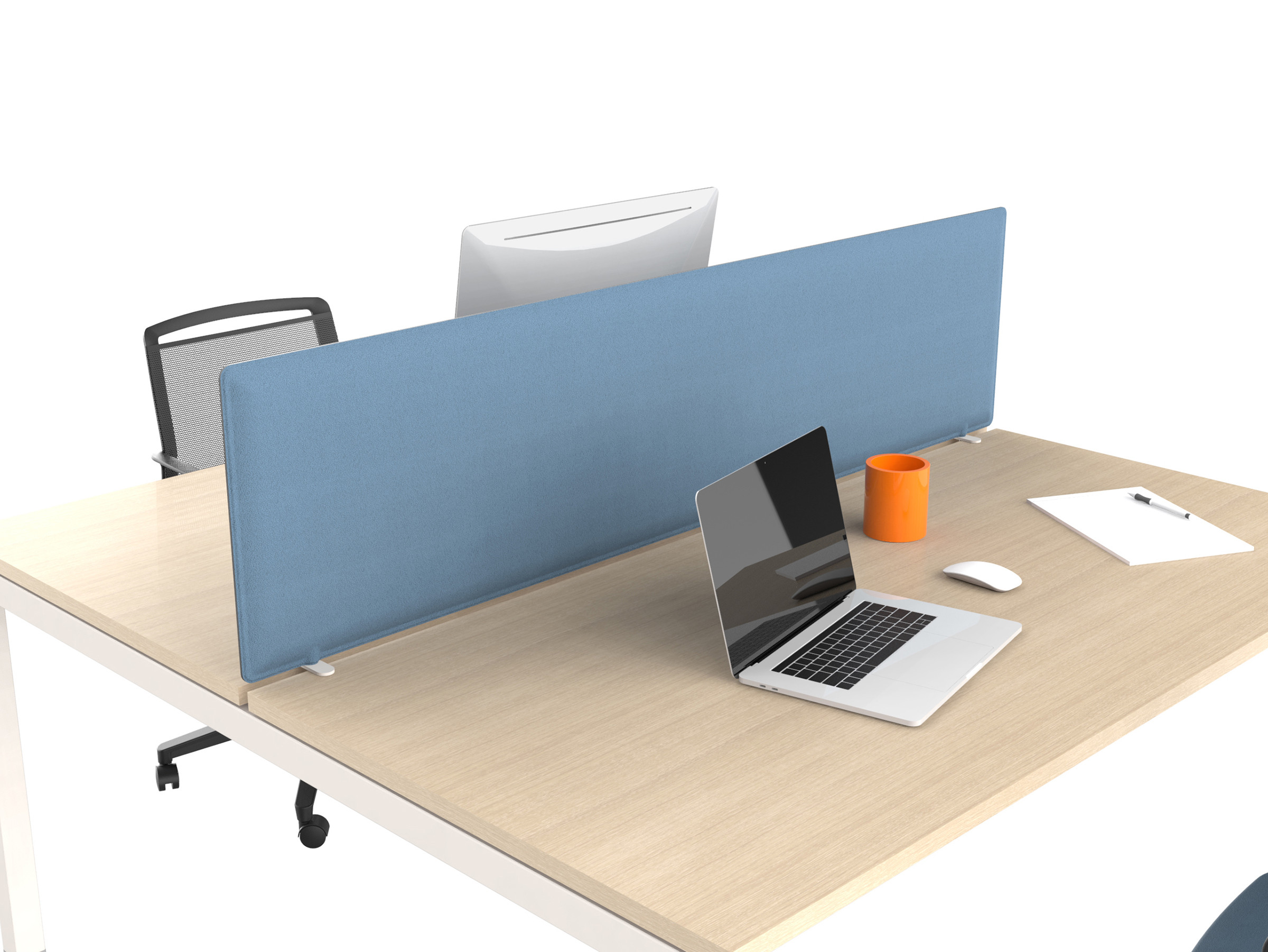 Panneau-écran acoustique Moody pour bureau bench L.160 cm – Tissu Bleu - Fixation Alu