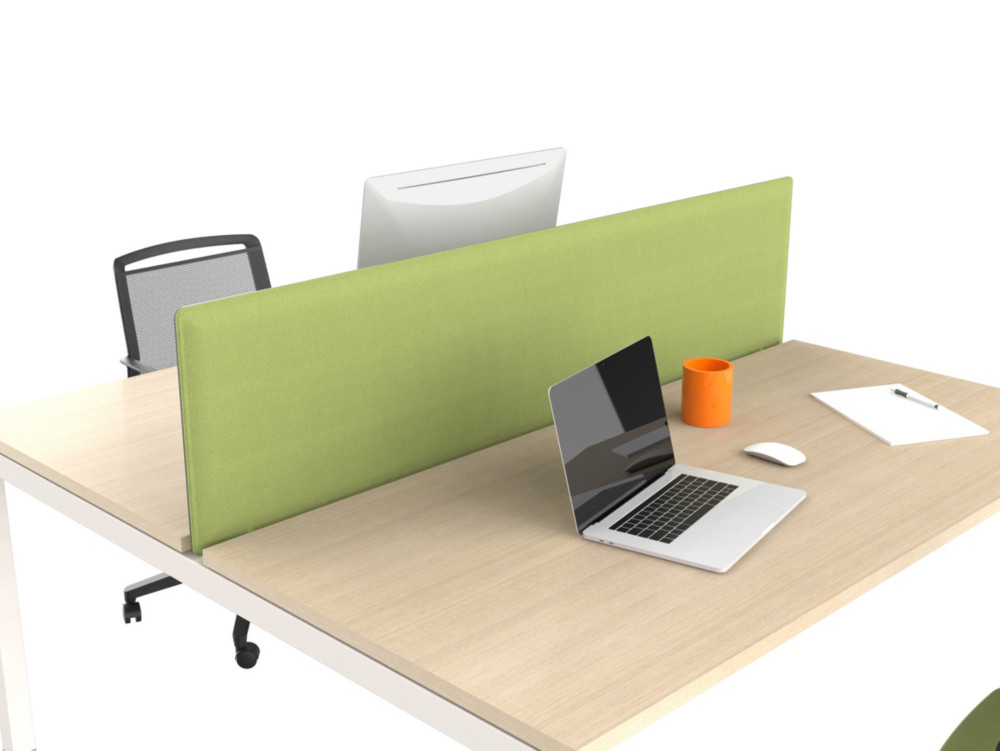 Panneau-cran  acoustique Moody pour bureau bench L.160 cm  Tissu Vert - Fixation Blanche