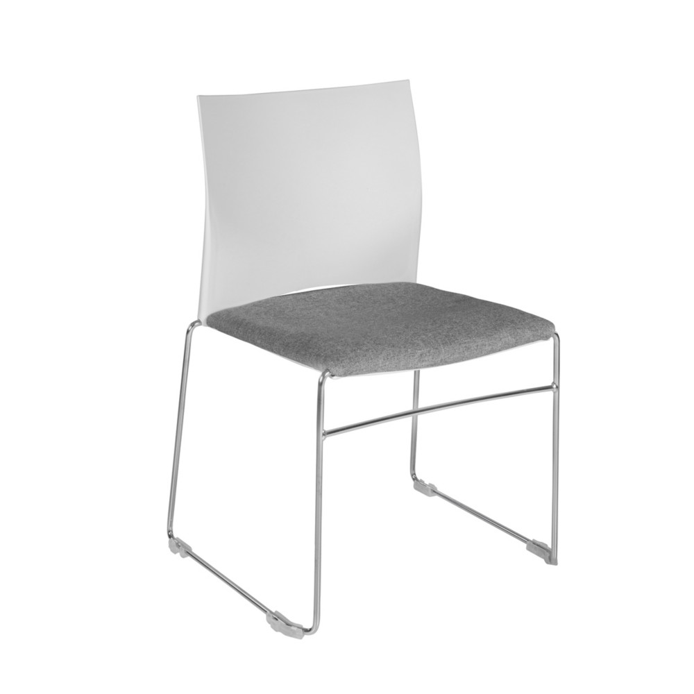 Chaise de runion et visiteur Giulia, dossier en polypropylne Blanc, assise en tissu M1 Gris, pitement fil chrom mtal