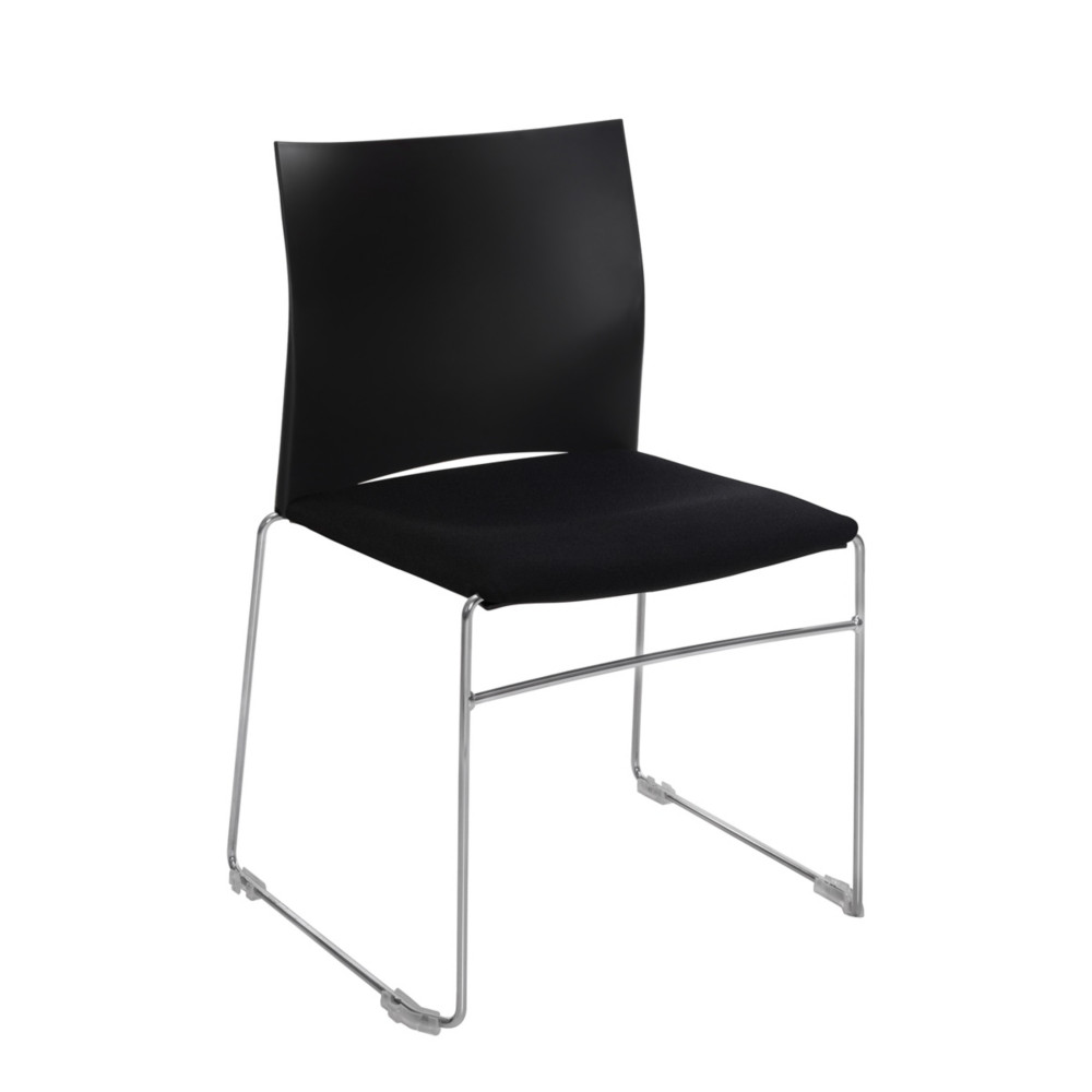 Chaise de runion et visiteur Giulia, dossier en polypropylne Noir, assise en tissu M1 Noir, pitement fil chrom mtal