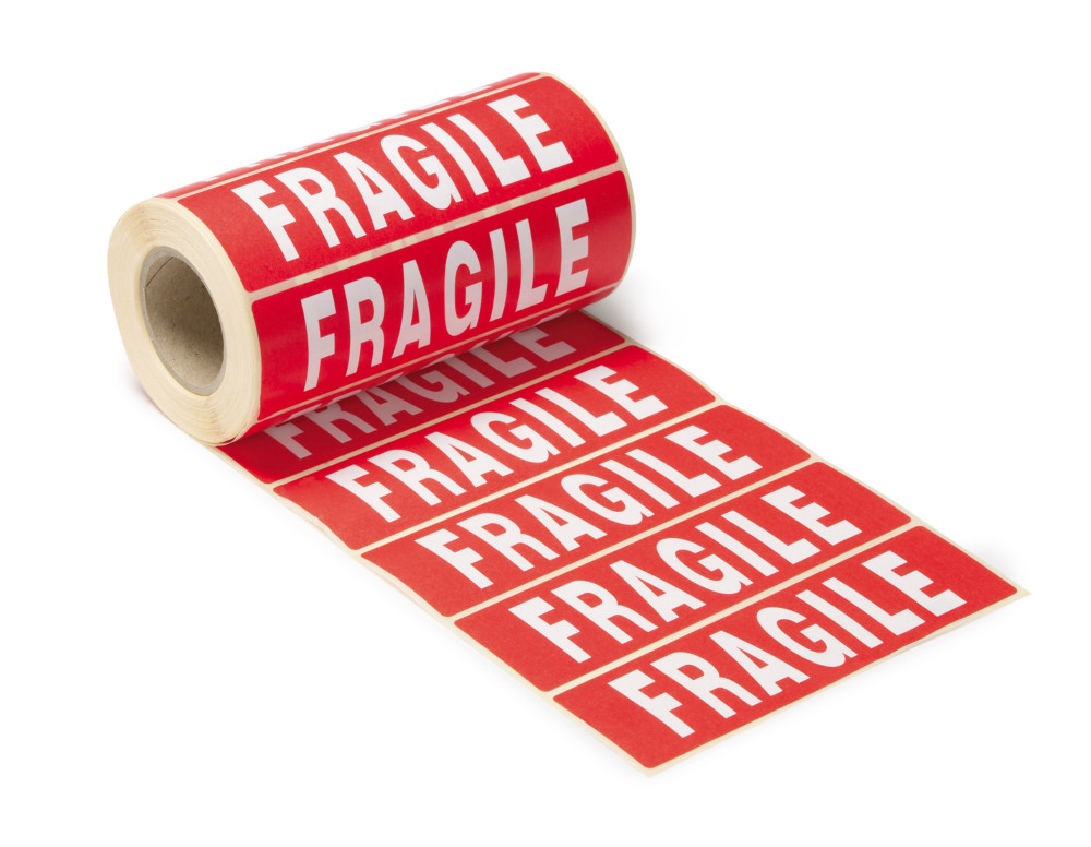 Etiquette adhsive pr-imprime ''FRAGILE'' - Rouleau de 500 tiquettes 14 x 4 cm