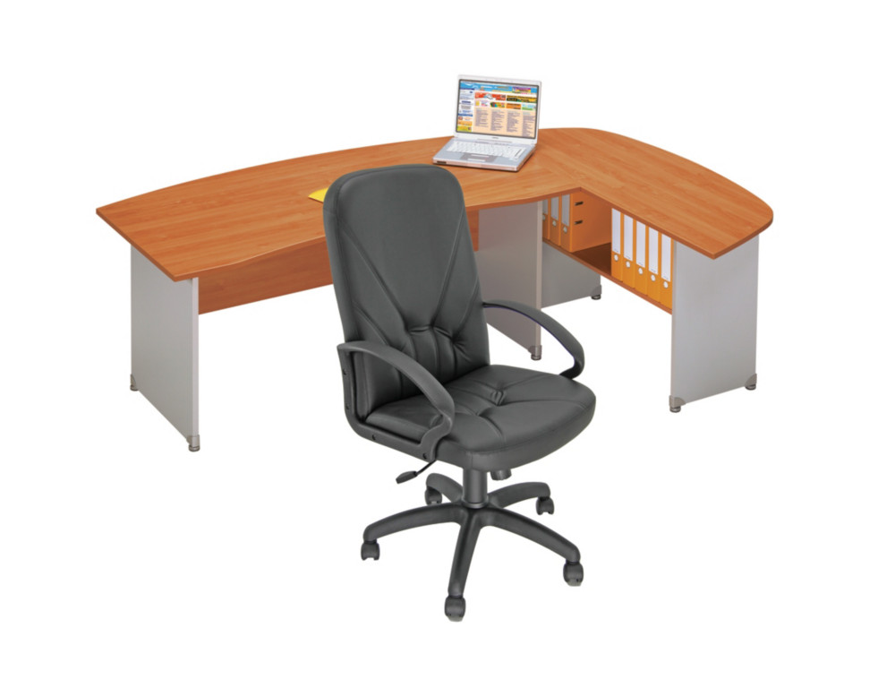 Pack Bureau d'angle direction Pronto Bois L.166 x P.90 cm plateau Aulne avec retour droite L.160 x P.54 cm + Fauteuil Nino