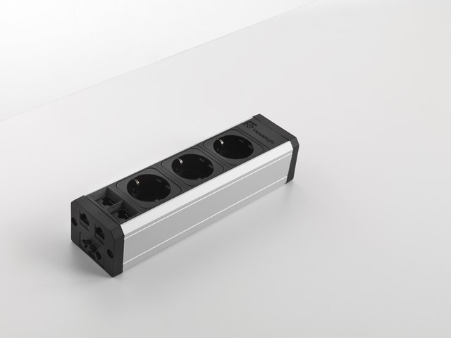 Multiprise VersaTek 2 Prises lectriques + 2 RJ45 + USB + HDMI -Aluminium et Noir -cble d'alimentation 3m