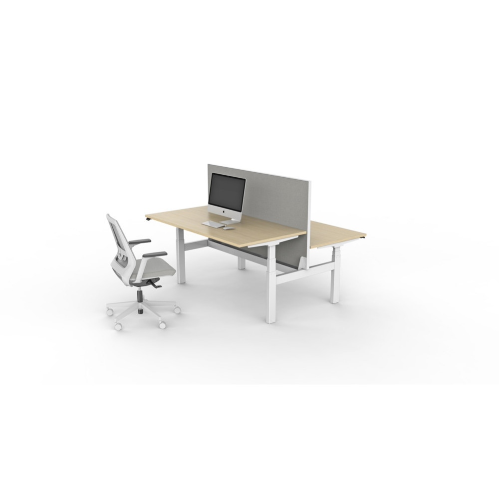 Bureau assis-debout partag 2 postes Eminence - Rglage lectrique en hauteur - L.180 x P.166 cm - Plateau Chne - Pieds Blanc