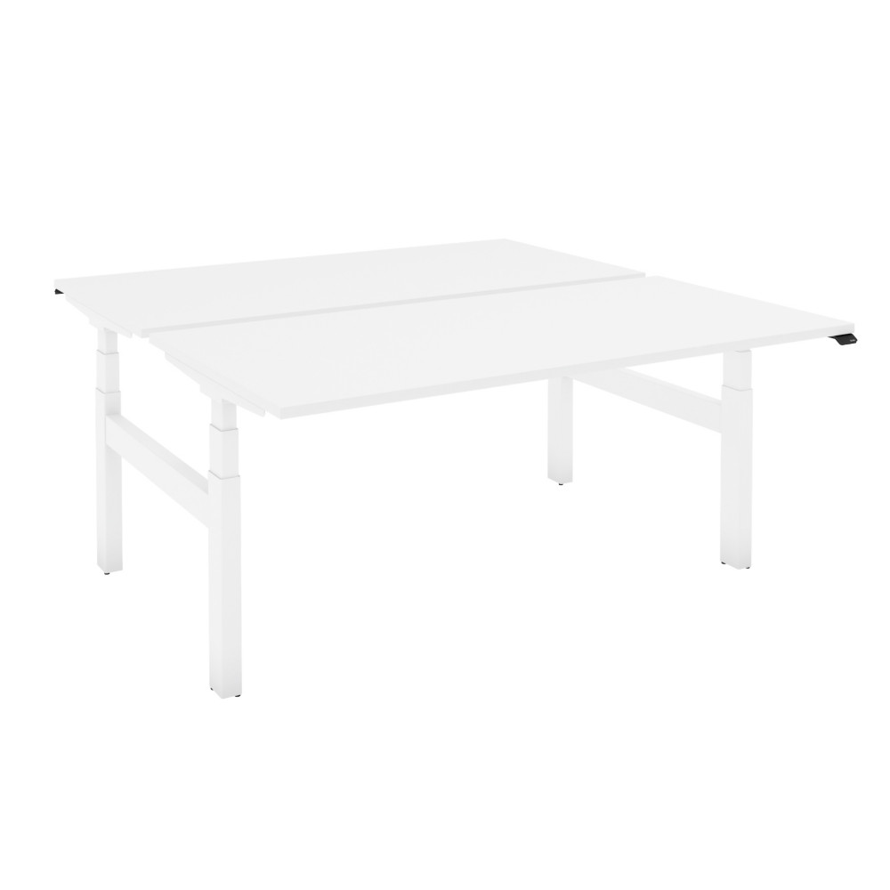 Bureau assis-debout partag 2 postes Eminence - Rglage lectrique en hauteur - L.120 x P.166 cm - Plateau Blanc - Pieds Blanc