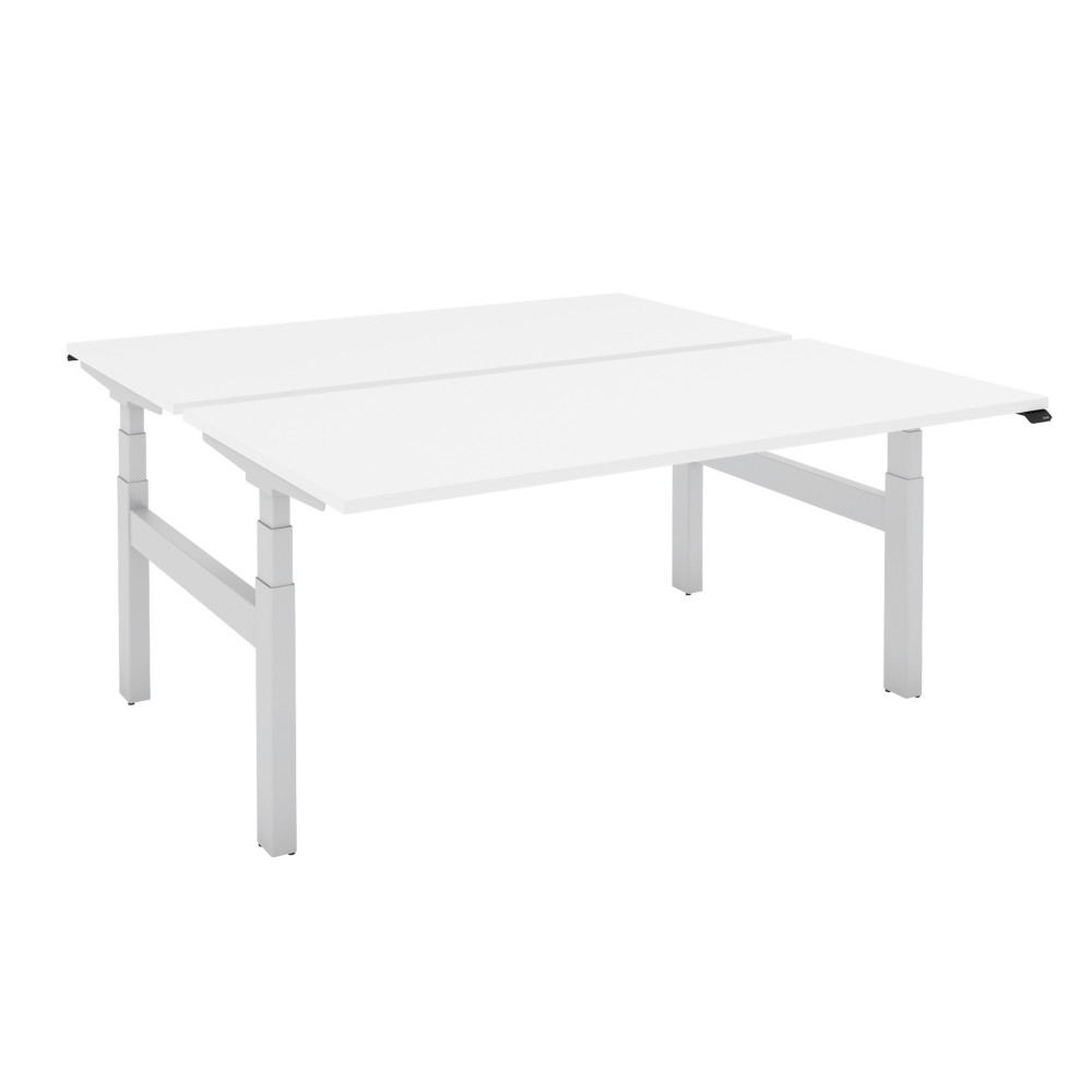 Bureau assis-debout partag 2 postes Eminence - Rglage lectrique en hauteur - L.140 x P.166 cm - Plateau Blanc - Pieds Aluminium