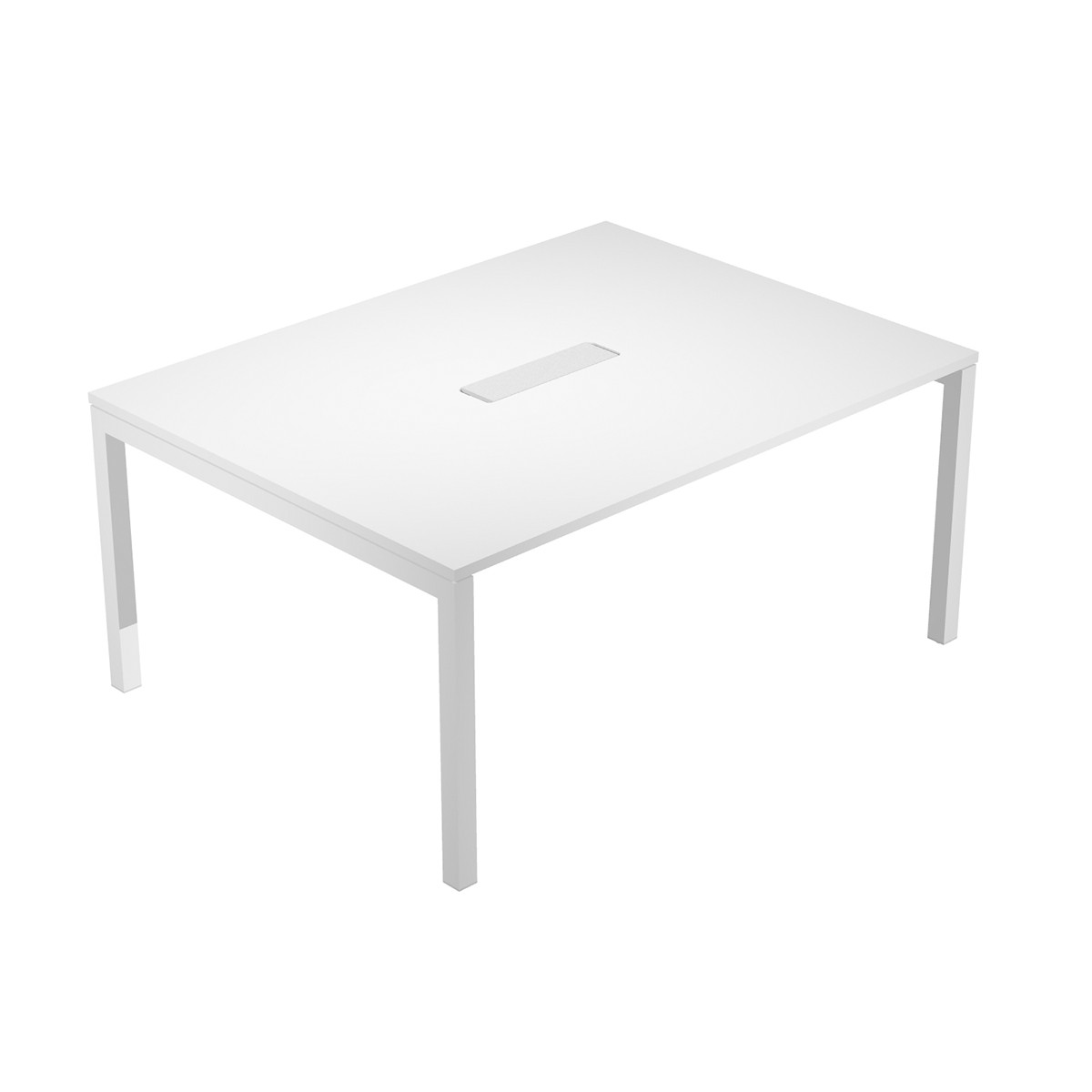 Table de réunion Eminence - L.160 x P.120 cm - Trappe d’accès centrale - Plateau Blanc - Pieds Blanc