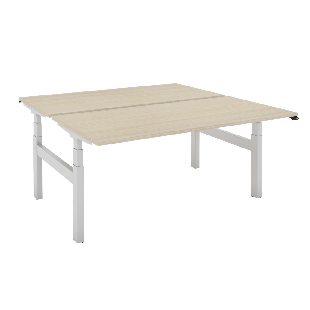 Bureau assis-debout partag 2 postes Eminence - Rglage lectrique en hauteur - L.180 x P.166 cm - Plateau Chne - Pieds Aluminium
