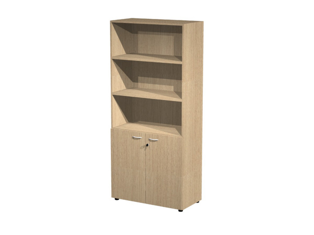 Armoire haute Eminence H.200 x L.90 cm - 2 portes basses Chne - Corps Blanc