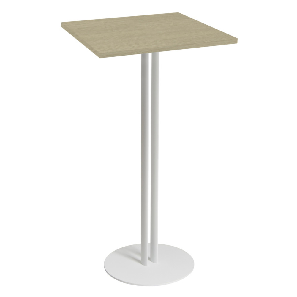 Table haute Roxane L.60 x P.60 x H.110 cm - Plateau Chne - Pied central Blanc