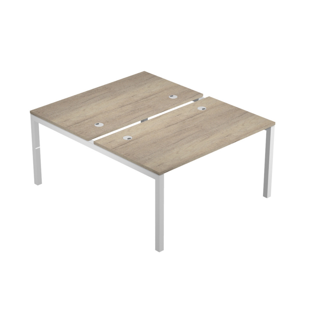 Bureau droit partag 2 postes Eminence - L.140 x P.165 cm - Plateau Chne canadien - Pieds Blanc
