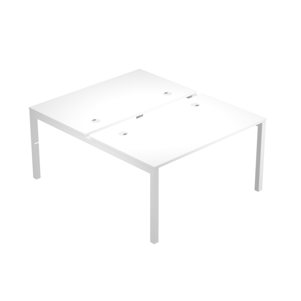Bureau droit partag 2 postes Eminence - L.140 x P.165 cm - Plateau Blanc - Pieds Blanc