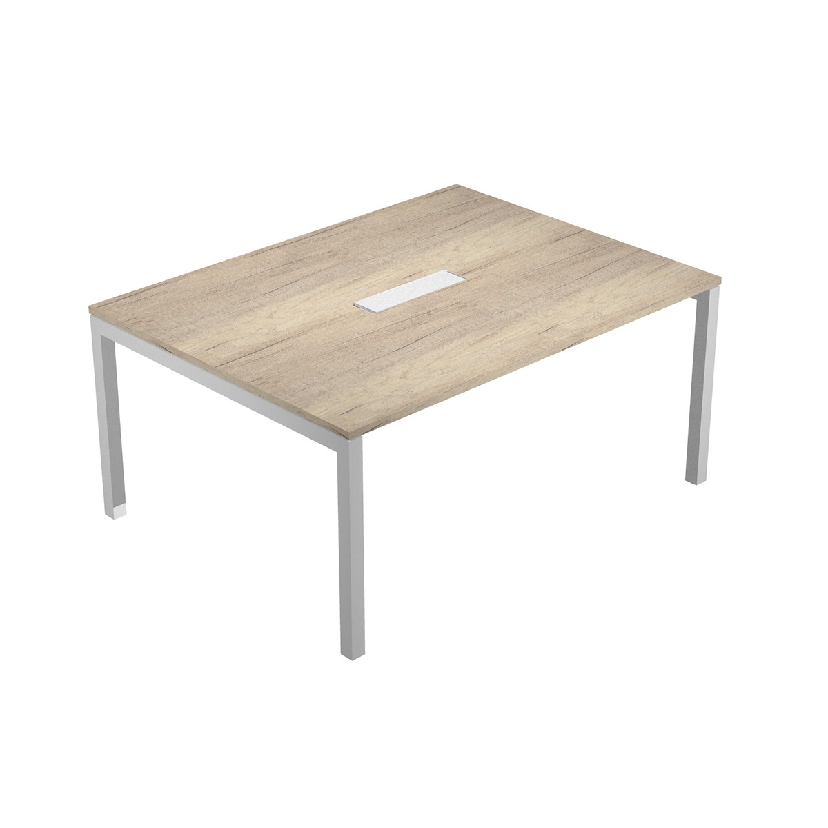 Table de réunion Eminence - L.160 x P.120 cm - Trappe d’accès centrale - Plateau Chêne canadien - Pieds Aluminium