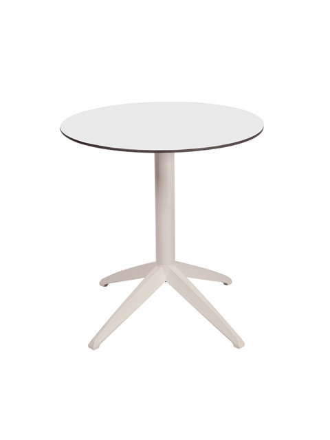 Table pliante Quatro à plateau basculant ronde Ø 70 cm, en polypropylène usage extérieur - Blanc