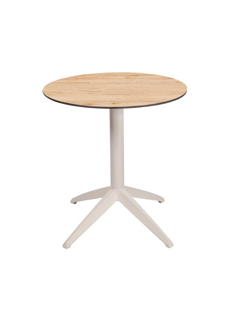 Table pliante Quatro à plateau basculant ronde Ø 70 cm, en polypropylène usage extérieur - Chêne