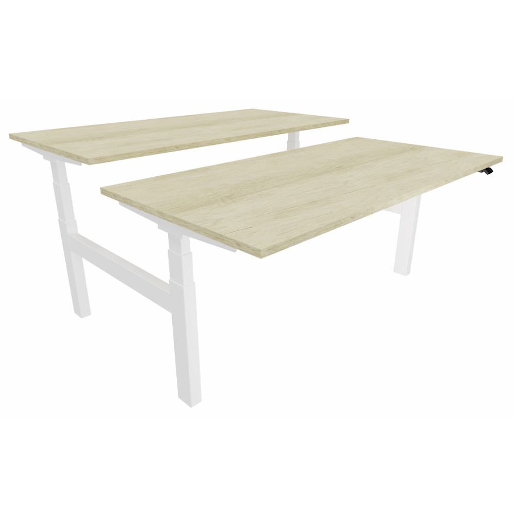 Bureau assis-debout partag 2 postes Eminence - Rglage lectrique en hauteur - L.120 x P.166 cm - Plateau Chne Canadien - Pieds Blanc