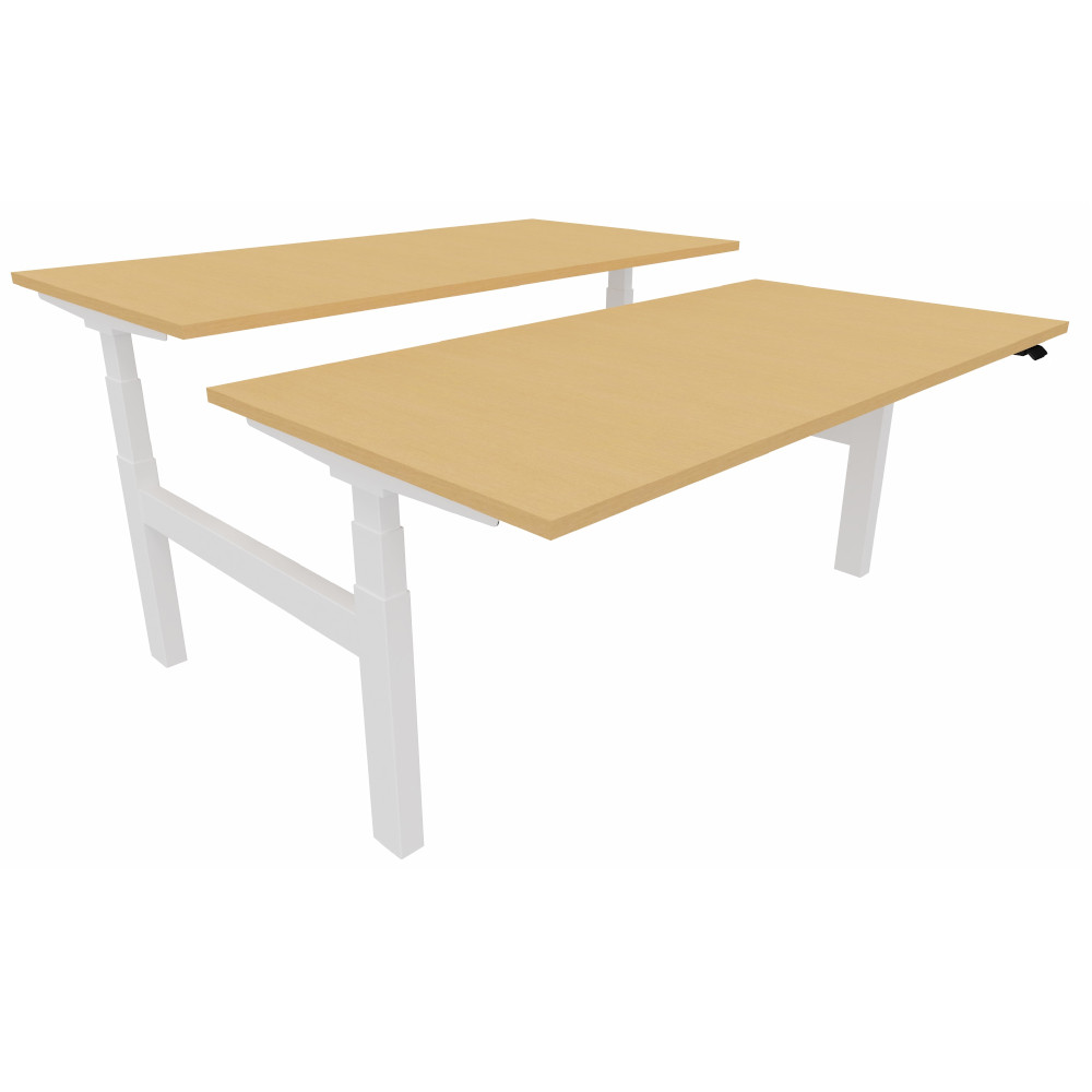 Bureau assis-debout partag 2 postes Eminence - Rglage lectrique en hauteur - L.160 x P.166 cm - Plateau Htre - Pieds Blanc