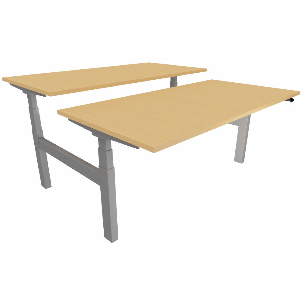 Bureau assis-debout partag 2 postes Eminence - Rglage lectrique en hauteur - L.180 x P.166 cm - Plateau Htre - Pieds Aluminium