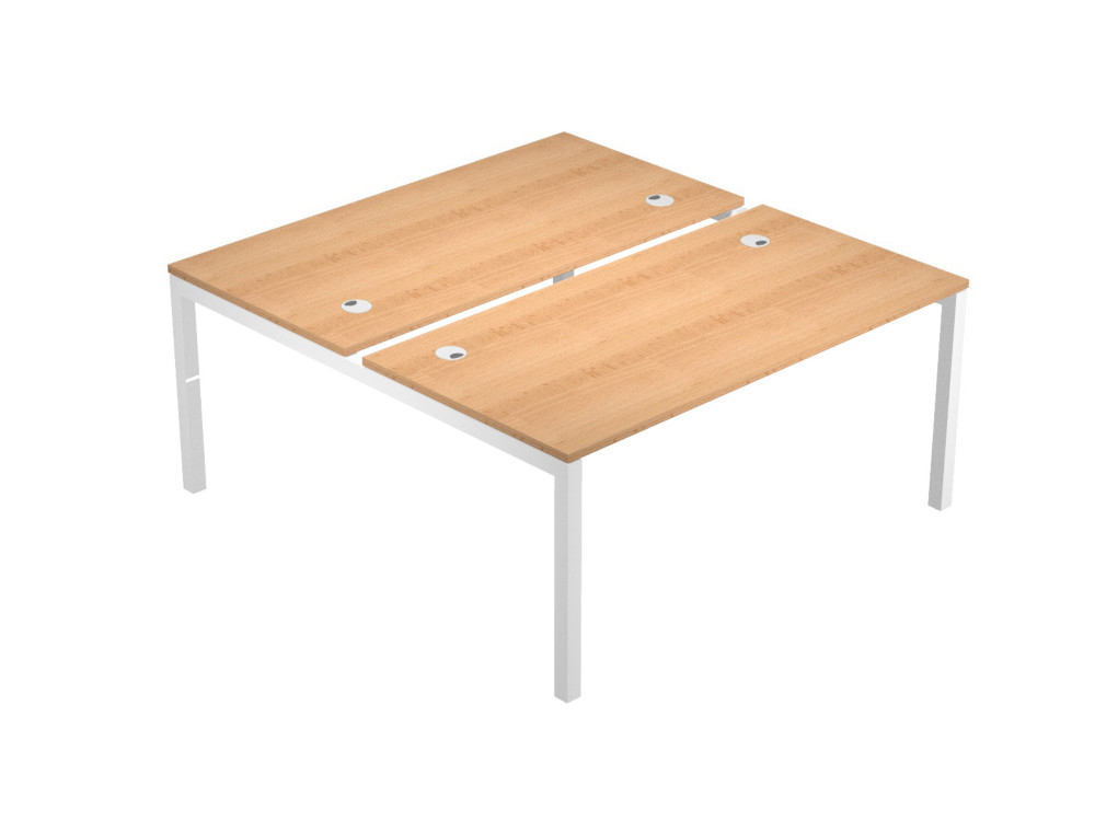 Bureau droit partag 2 postes Eminence - L.140 x P.165 cm - Plateau Htre - Pieds Blanc