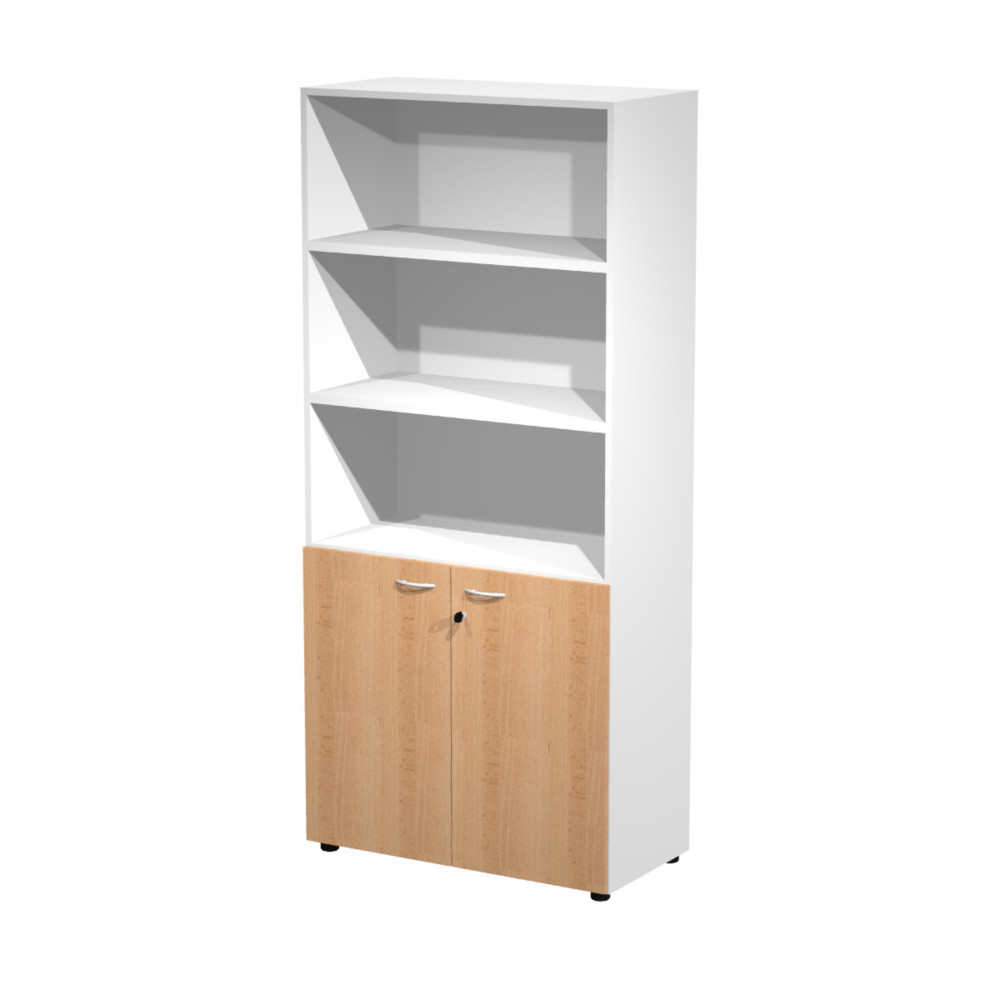 Armoire haute Eminence H.200 x L.90 cm - 2 portes basses Htre - Corps Blanc