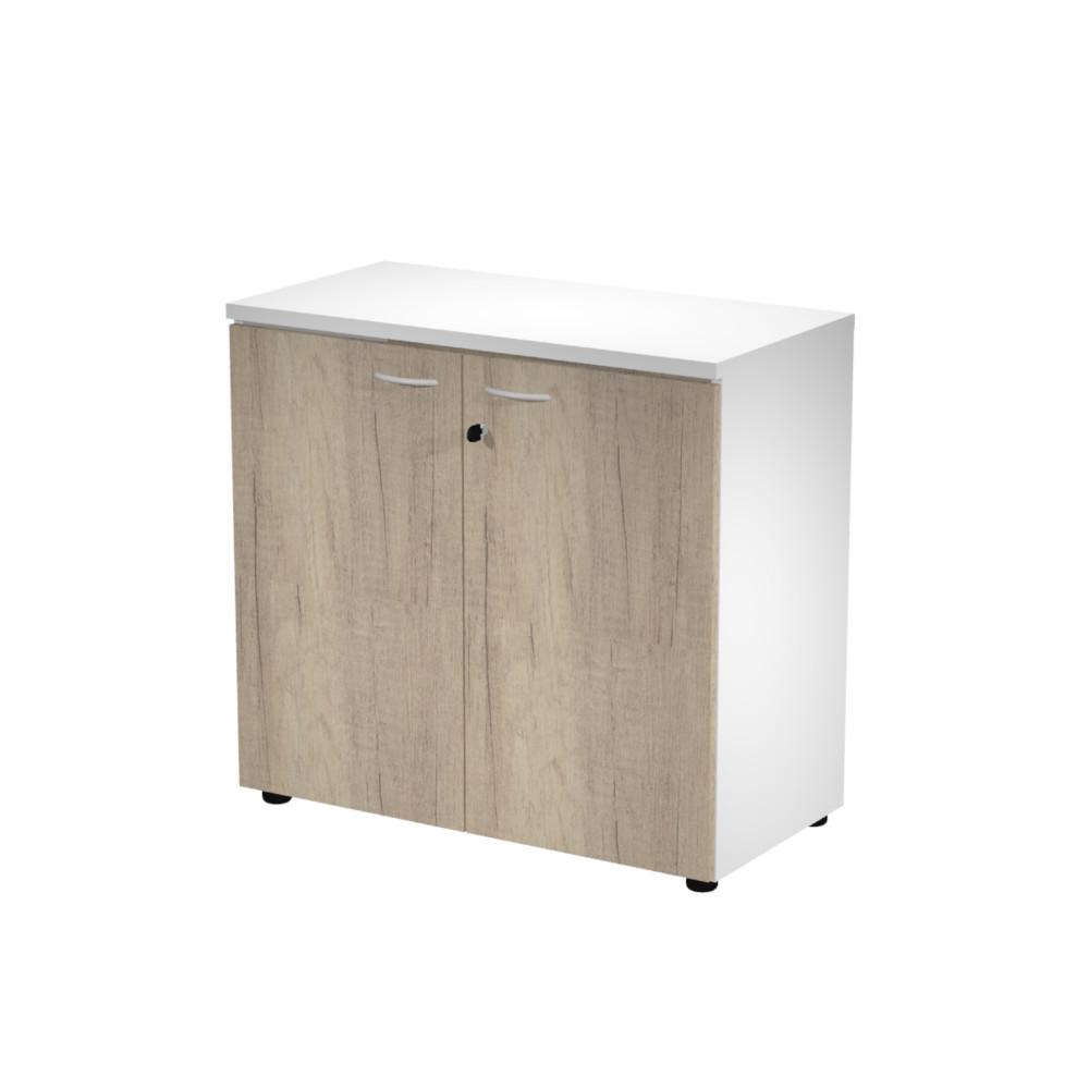 Meuble bas Eminence L.90 x H.82,5 cm - 2 portes Chne Canadien - Corps Blanc