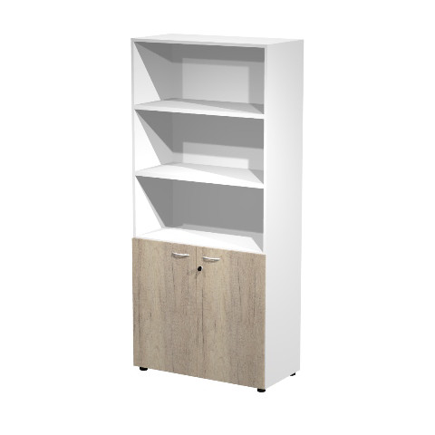 Armoire haute Eminence H.200 x L.90 cm - 2 portes basses Chne Canadien - Corps Blanc