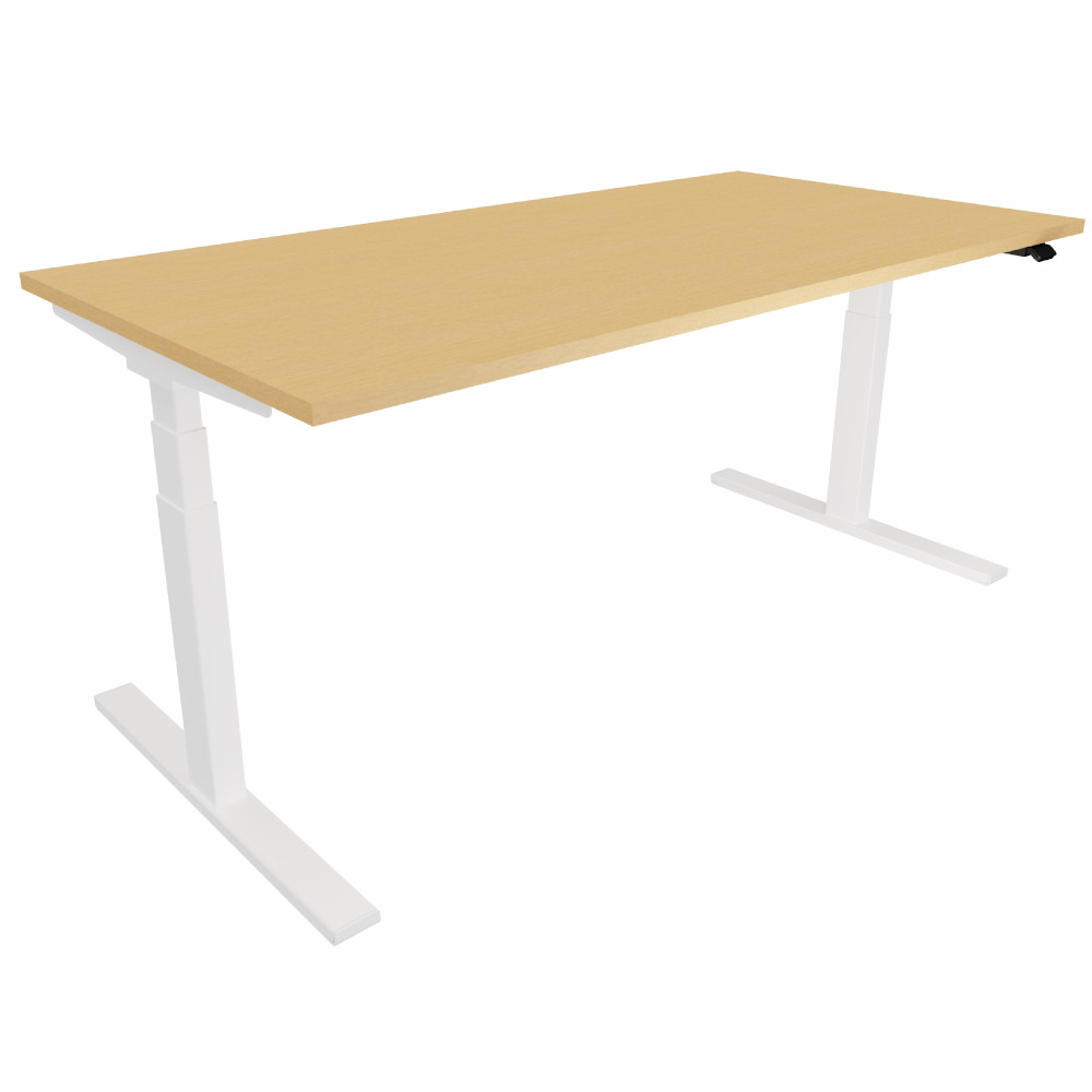 Bureau assis-debout Eminence - Rglage lectrique en hauteur - L.120 x P.80 cm - Plateau Htre - Pieds Blanc