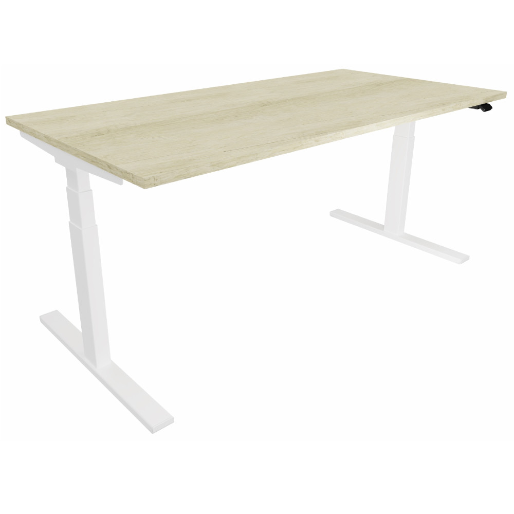 Bureau assis-debout Eminence - Rglage lectrique en hauteur - L.160 x P.80 cm - Plateau Chne - Pieds Blanc
