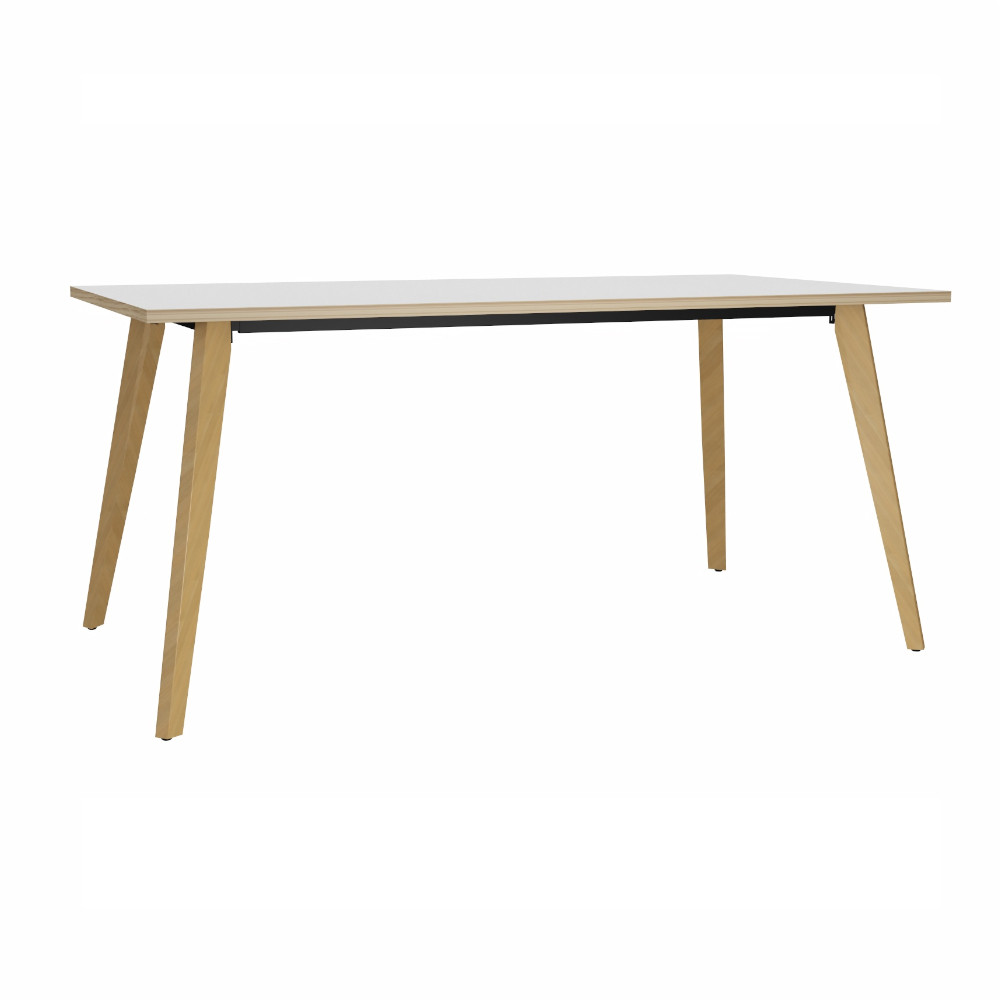 Table rectangulaire Halden - L.140 x P.80 cm - Plateau Blanc bords Chêne - Pieds bois Chêne