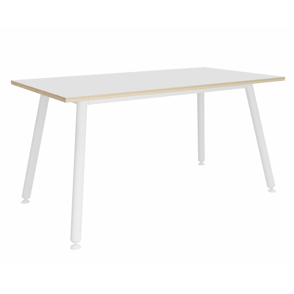 Table rectangulaire Halden - L.160 x P.80 cm - Plateau Blanc bords Chêne - Pieds métal Blanc