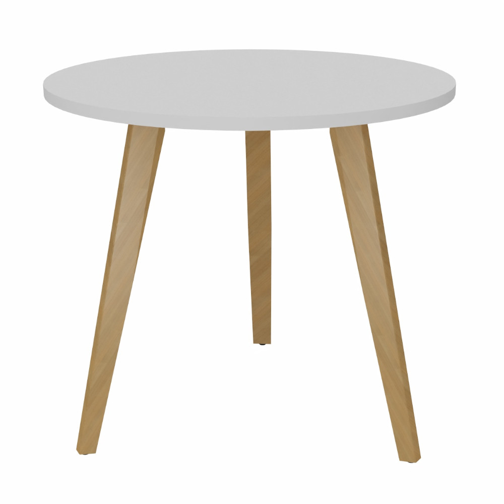 Table ronde Halden Ø 80 cm - Plateau Blanc - Pieds bois Chêne