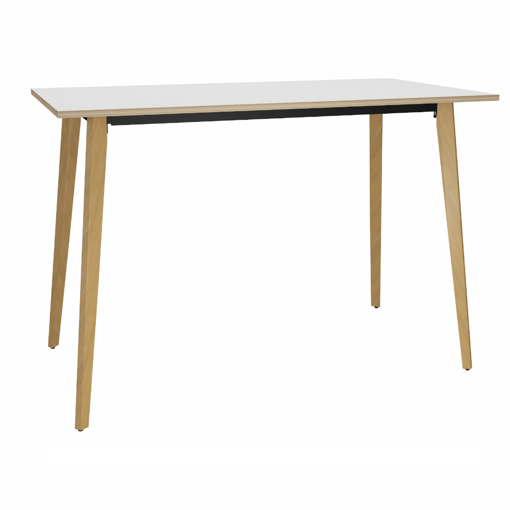 Table haute Halden - L.140 x H.110 x P.80 cm - Plateau Blanc bords Chêne - Pieds bois Chêne
