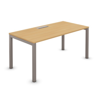 Bureau droit Burocolor avec trappe d'accès - L.140 x P.80 cm - Plateau Hêtre - Pieds Aluminium