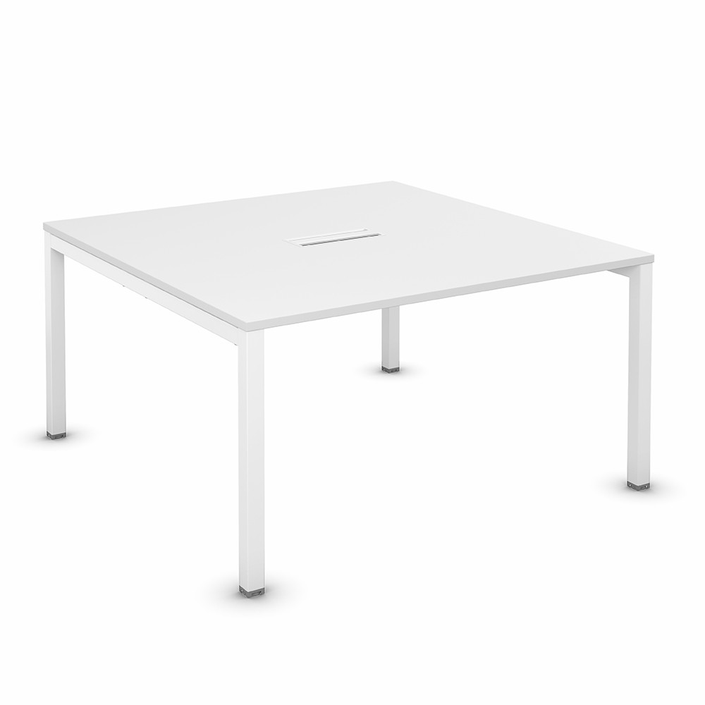 Bureau manager Burocolor avec trappe d'accès - L.160 x P.163 cm - Plateau Blanc - Pieds Blanc