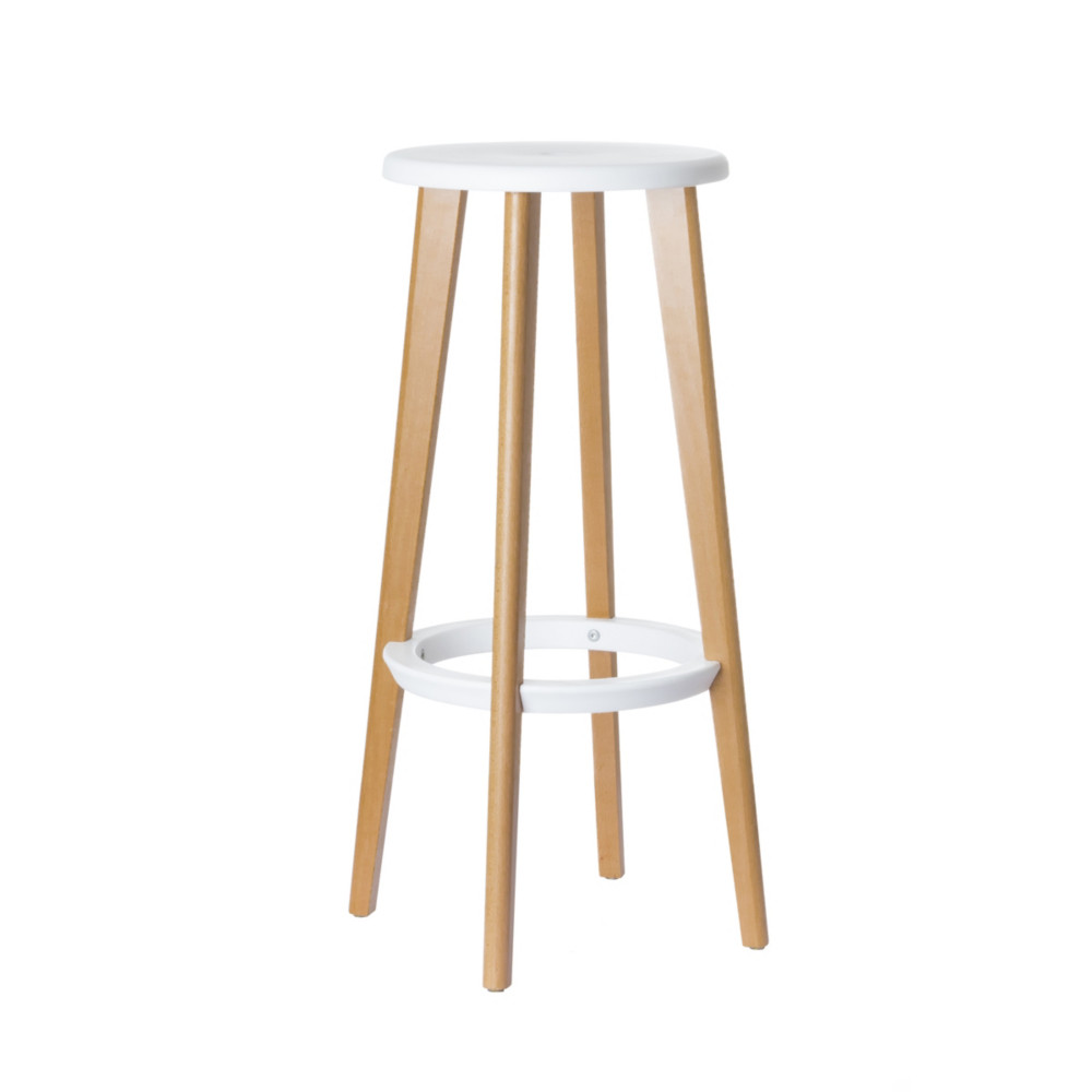 Paperflow Tabouret WOODY en ABS inject - Pitement htre massif - Assise Blanc