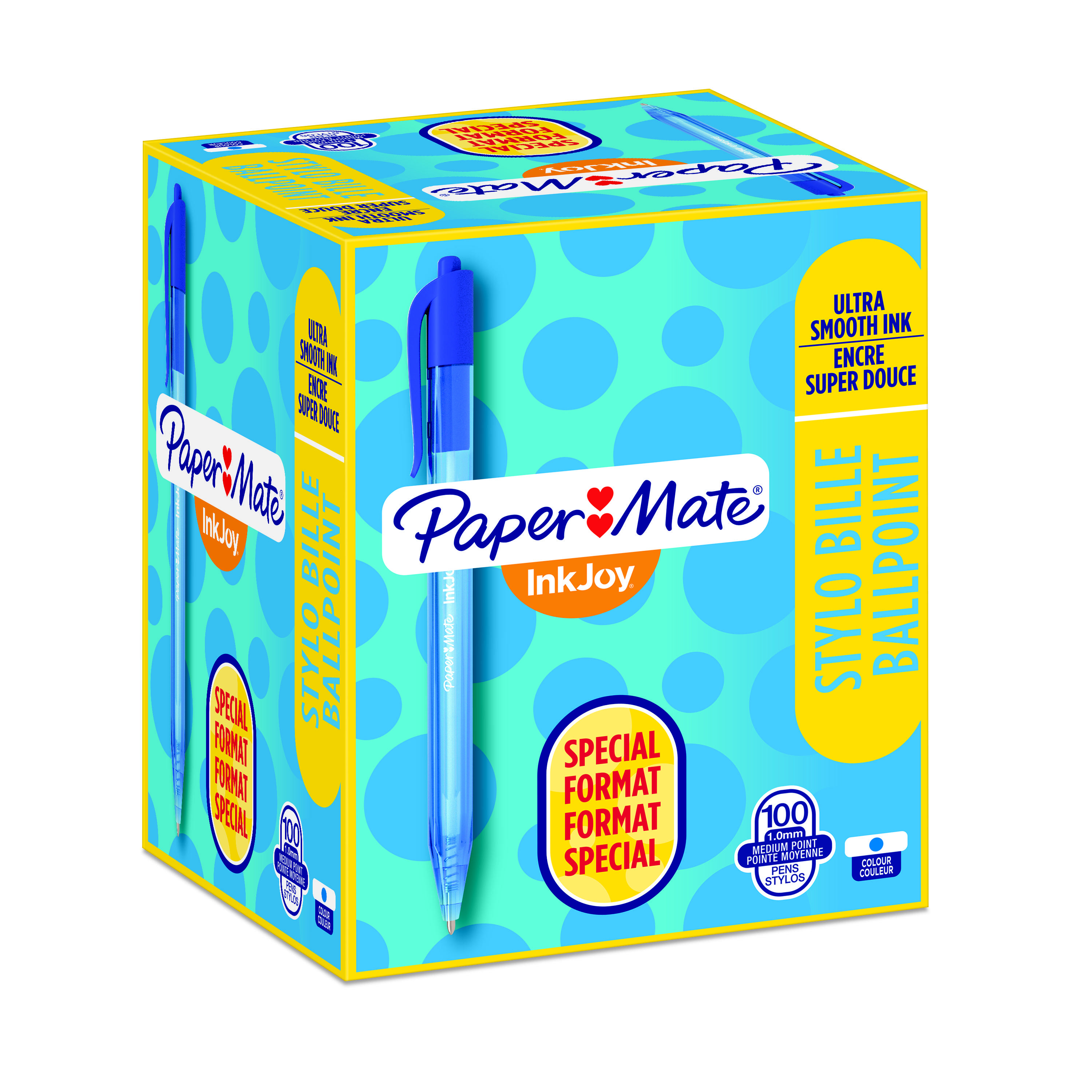 Paper Mate InkJoy 100 RT Stylo bille rétractable pointe moyenne 1 mm bleu - Boîte de 80 + 20 OFFERTS