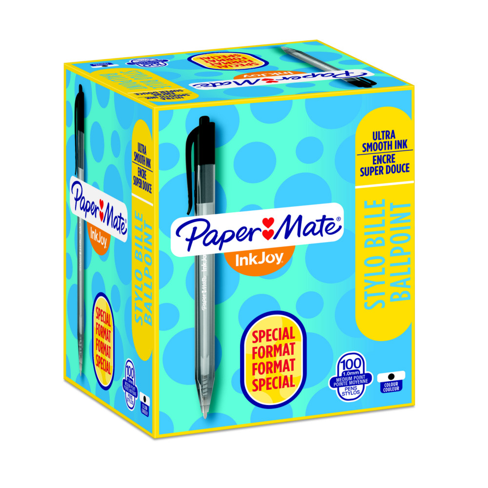 Paper Mate InkJoy 100 RT Stylo bille rtractable pointe moyenne 1 mm noir - Bote de 80 + 20 OFFERTS