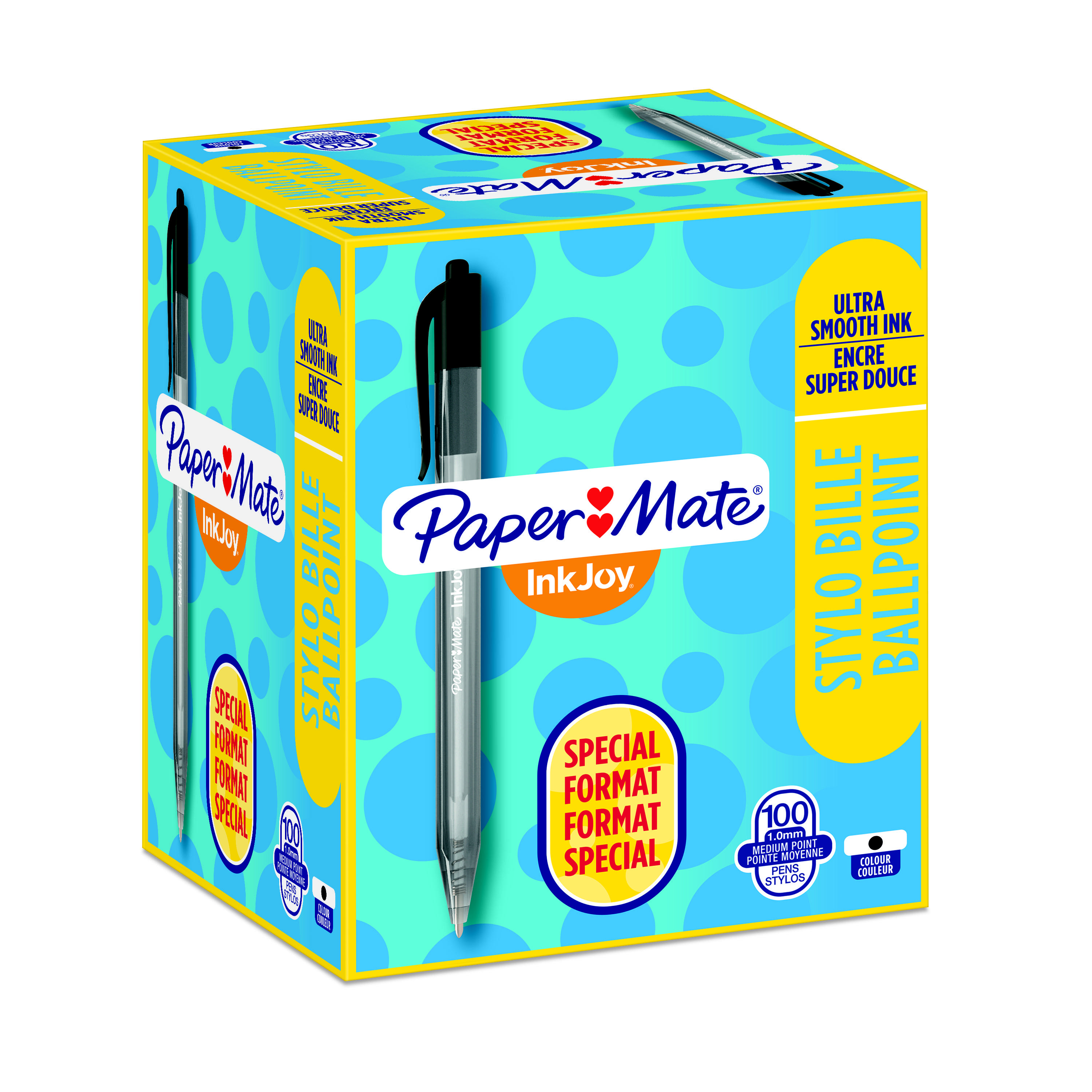 Paper Mate InkJoy 100 RT Stylo bille rétractable pointe moyenne 1 mm noir - Boîte de 80 + 20 OFFERTS