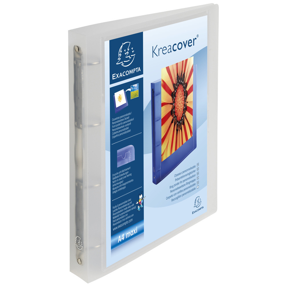 Exacompta Classeur souple 4 anneaux 30 mm Kreacover personnalisable A4 polypropylne translucide - Dos 4 cm - Incolore