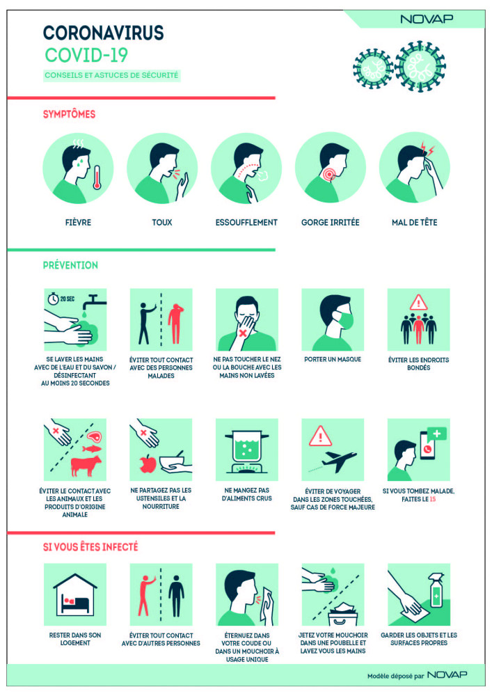 Panneau signalisation A4 polystyrne rigide Conseils de scurit Coronavirus - 210 x 297 mm