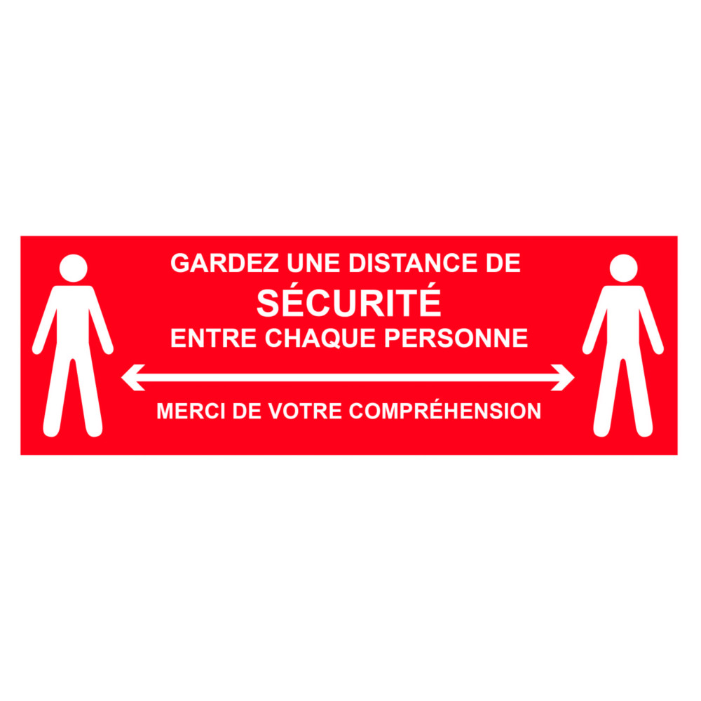 Panneau adhsif spcial sol Gardez une distance de scurit entre chaque personne - 45 x 15 cm Rouge